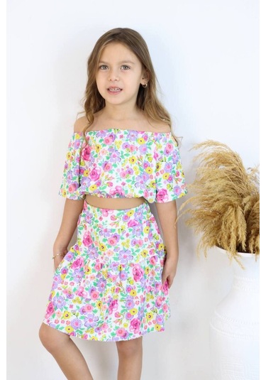 Carmen Yaka Madonna Desenli Etekli Takım - Bahar Esintisi Bahar Esintisi Etekli Takım Çok Renkli