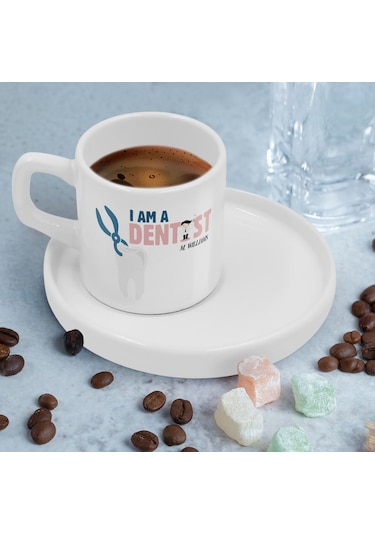 Bk Gift Kişiye Özel Sunum Tabaklı Diş Hekimi Tasarımlı Kahve Fincanı-1, Sevgiliye Hediye, Arkadaşa Hediye, Diş Hekimi Hediye Kobitmeyen137780 Bk Gift