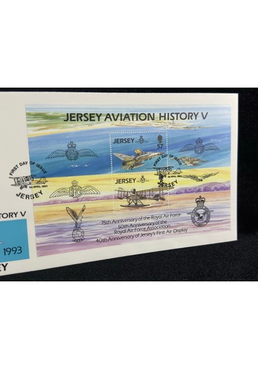 Uçak Temalı İngiltere S. Jersey Blok Pullu Özel Gün Damgalı İlk Gün Zarfı Fdc Raf Royal Air Force