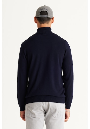 AC&Co / Altınyıldız Classics Erkek Lacivert Standart Fit Tüylenme Yapmayan Tam Balıkçı Yaka Triko Kazak 4A4922100004LACS Lacivert