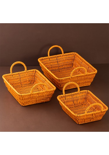 Porsima 301a 3lü Düzenleyici Dikdörtgen Hasır Sepet Seti Ekmeklik