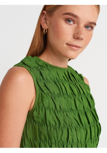 Dilvin 50845 Kolsuz Crop Bluz-yeşil Yeşil
