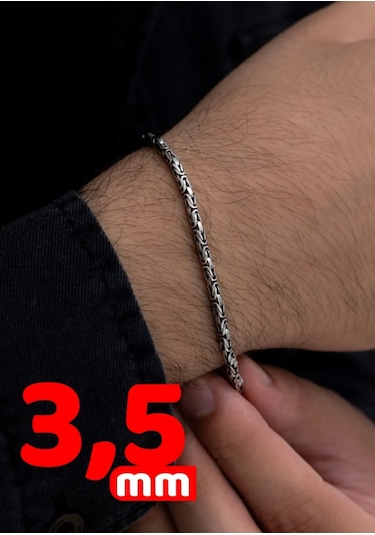 Erkeke Gümüş Bileklik - 3.5mm Yuvarlak Kral Model Işıklı Kutuda