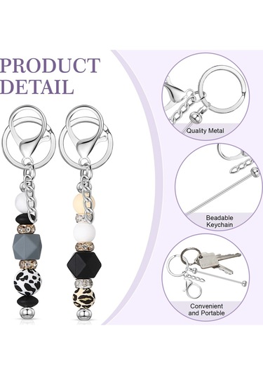 Gatherco 24 Adet Boncuklu Anahtarlık Çubuğu, Boncuklu Kendin Yap Boş Anahtarlık, Metal Boncuklu Anahtarlık, Boncuklu Anahtarlık El Sanatları, Gümüş