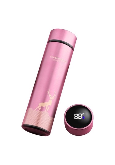 Mectime 500ml Paslanmaz Çelik Termos Su Şişesi Led Dijital Sıcaklık Göstergeli Pembe 1 L Pembe