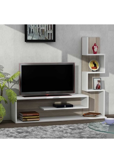 Dekorister Metehan Kitaplıklı Tv Ünitesi Beyaz-Cordoba