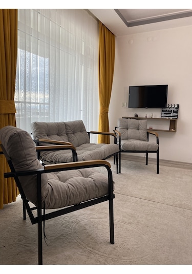 Modern Merkür Balkon, Bahçe, Cafe - Metal Kanepe Koltuk Takımı - 2+1+1 Açık Gri Modernsh13 Açık Gri