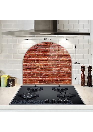 Decorita Cam Ocak Arkası Koruyucu | Oval Şekilli | Tuğla Desenli