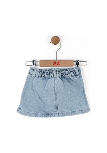 Pileli Denım Etek Mavi