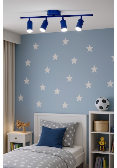 Spoti 4'lü Mavi Renk Beyaz Işık Modern Tasarım Salon - Mutfak - Banyo Spot Ledli Sıralı Avize Mavi