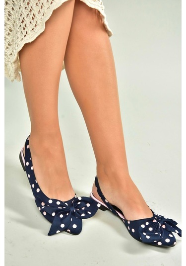 Fox Shoes H726809004 Lacivert Puantiye/pudra Kumaş Kadın Babet Lacivert Puantiye/pudra-kumaş