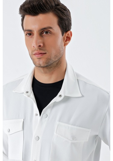 Bigdart 20193 Oversize Erkek Gömlek - Beyaz 001