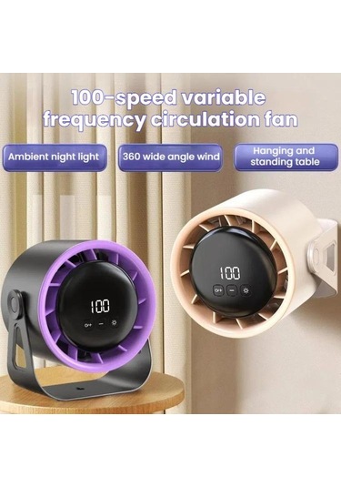 100 Vites Yüksek Hızlı Dolaşım Fan Şarj Edilebilir Masaüstü Dijital Ekran Turbo Duvara Monte Fan, Boyut:beyaz