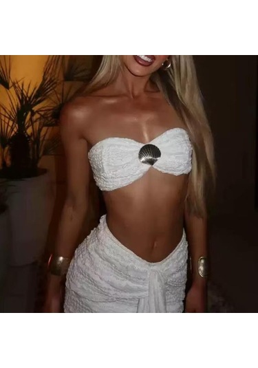 Beyaz Sydney Seashell Lace Etekli İkili Taklım Beyaz