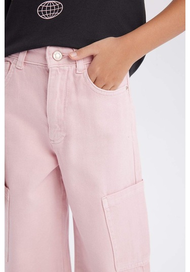 DeFacto Kız Çocuk Wide Leg Kargo Geniş Paça Jean Pantolon C0451A825SMPN122 Pembe