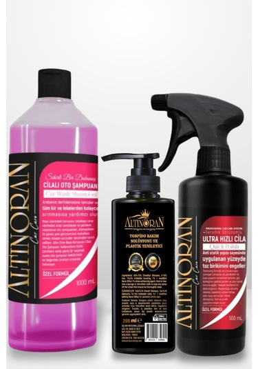 Altınoran Komple Araç Güzellik Seti Cilalı Şampuan 1l + Ultra Hızlı Cila 500ml + Torpido Parlatıcı 200ml