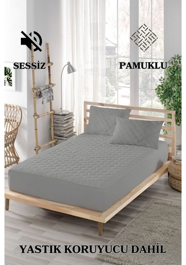 Mona Verde Alez Takımı %100 Pamuklu Sessiz 3 Parça Kapitoneli Yastık Alezli MNVAPFK00 Gri