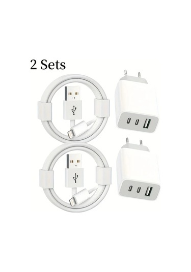 Xuweiwei Usb Ve Usb C Portlu Duvar Sarj Cihazi Şarj Başlığı 2 Adet 1m Veri Kablosu 2 Adet İphone Uyumlu 14 13 12 X Airpods Pro Uygun Altın