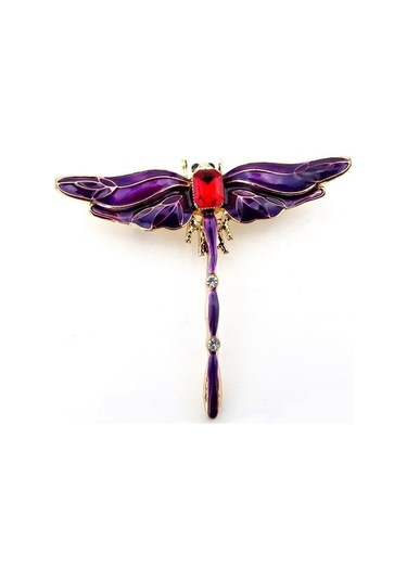 Solfera Kırmızı Taşlı Mor Yusufçuk Zirkon Taşlı Metal Broş Rozet Rz120