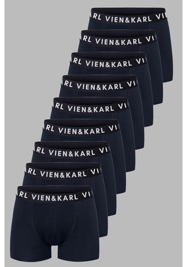 Erkek Lacivert 9'lu Paket Düz Likralı Boxer Şort