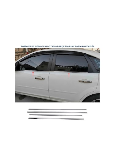 Ebal Otomotiv Ford Focus 2 HB Krom Cam Çıtası 4 prç. 2005-2011 Paslanmaz Çelik