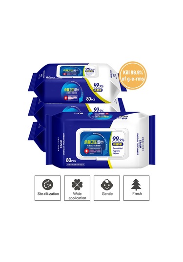 Moveevo Benzalkonyum Klorür Bazlı Hijyen Mendilleri - Önceden Islatılmış Alkolsüz, Dokumasız Havlu, 80'li Paket