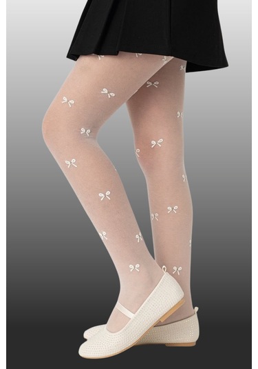 1'li Kız Çocuk İnce Kurdele Desenli Külotlu Çorap Pembe-1470 Pembe