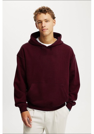 Bordo Kapüşonlu Kanguru Cep Erkek Sweatshirt E7169 Bordo