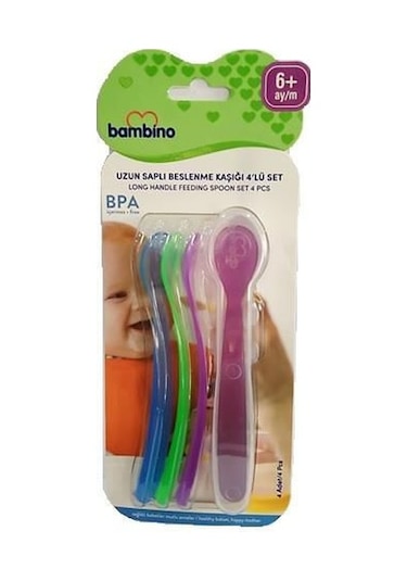 Bambino P6105 Uzun Saplı Beslenme Kaşığı 4'lü Set