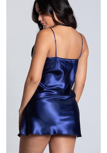 Merry See Kısa Saten Gecelik Lacivert