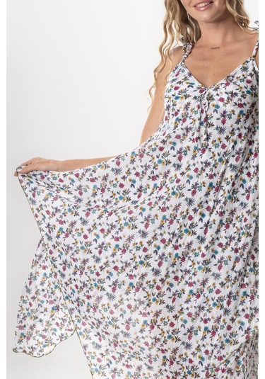 Askılı Vual Afrodit Midi Boy Yazlık Elbise Menekşe Beyaz 6242 Menekşe Beyaz