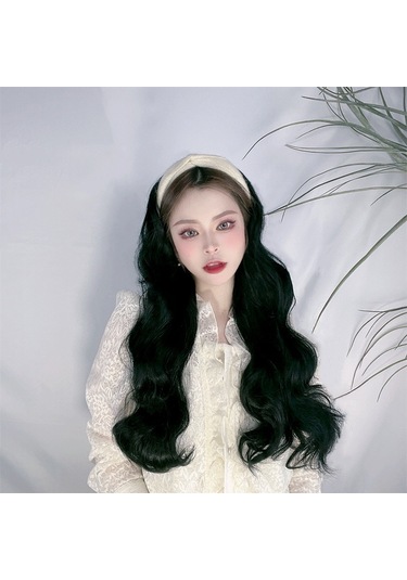 Peruk Kadın Uzun Saç Tembel Kafa Bandı Yarım Başlık Uzun Kıvırcık Saç Tek Parça Dikişsiz Büyük Dalga Peruk Kılıfı