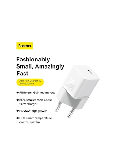 Baseus Gan5 Type-C PD 20 W Hızlı Şarj Cihazı Beyaz