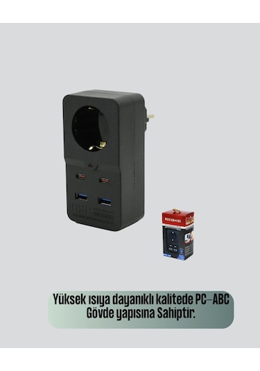 Isıya Dayanıklı Pc Gövdeli Akım Korumalı Priz 4 Usb 1