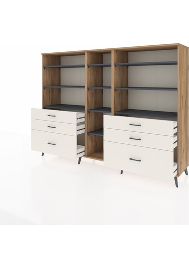 Hyperion Dolap 10 Raflı 6 Çekmeceli 220x44x163 Çam-antrasit/ayta Çam-antrasit/aytaşı