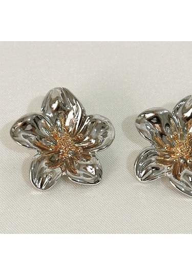 Flower Silver-gold Çelik Küpe Gold