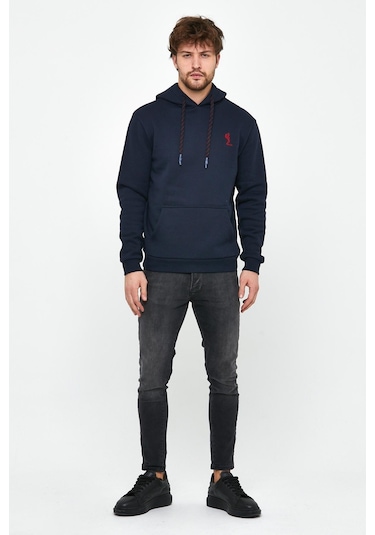 Polostate Erkek İskelet Nakışlı 3 İplik Sweatshirt Lacivert