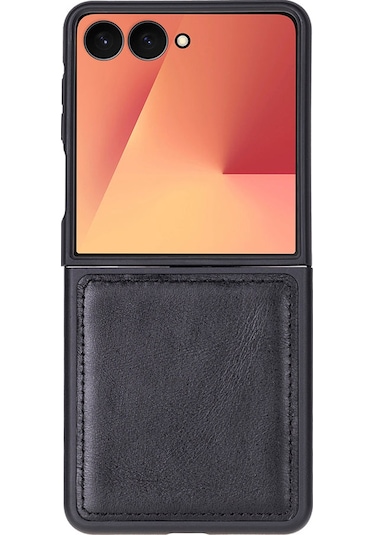 Bloomcase Flex Obsidian Black Hakiki Deri Samsung Galaxy Uyumlu Z Flip 7 Kılıf 6.9"-4.1" Siyah