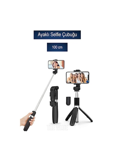 Ultra Thin 3in1 Bluetooth Kumandalı Ayaklı Selfie Çubuğu 100 Cm K