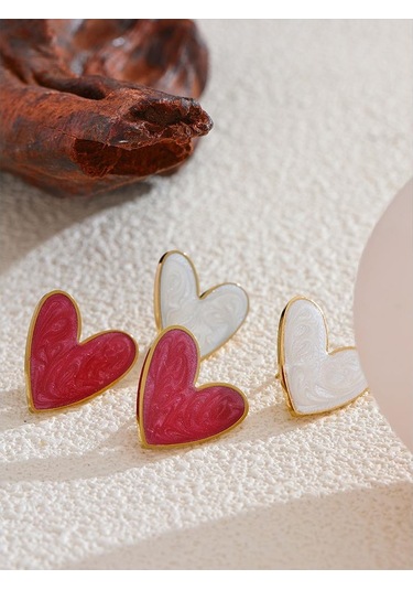 Pembe Eetit Tatlı Emaye 3-renk Kalp İlkbahar Yaz Aşk Saplama Küpe Su Geçirmez Paslanmaz Çelik Moda Y2k Günlük Takı 2024 Çok Renkli