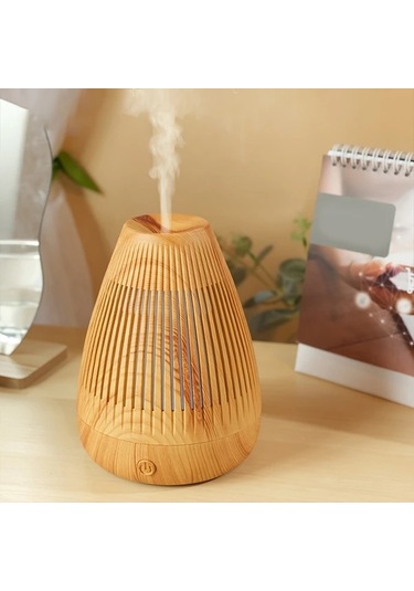 Techbloom Light Wood Grain Ahşap Desenli Aroma Difüzörü Soğuk Sis Nemlendirici Esansiyel Yağlar Uyumlu Sessiz Taşınabilir 7 Renk Led Işık Usb Güçlü Ev Yatak Odası Ofis Masaüstü Ahşap
