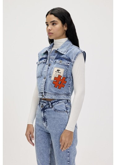 Joanne Blue Kadın Denim Yelek Mavi