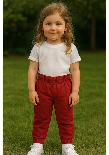 Kız Çocuk %100 Pamuk Beli Ve Paçası Lastikli Eşofman Altı - Bordo 3-4 Yaş 8-9 Yaş Bordo