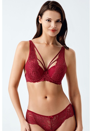 Luw 4083 Bordo Dolgusuz Sütyen Külot 2Li Takım Bordo