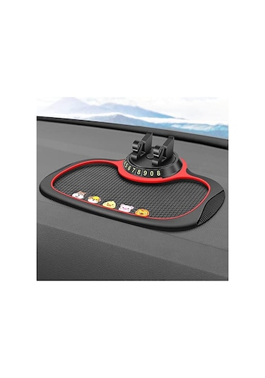 Ranyeek Araba İçin 360 Döner Telefon Tutucu Ve Gizli Park Numaralı Pvc Anti Kayma Dashboard Mat Kırmızı Kırmızı