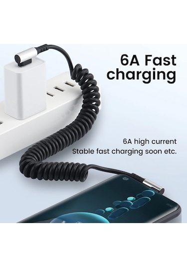 Tongxida Olaf 6a Usb Tip C Veri Kablosu 90 Elbow, Araba Bahar Pd Hızlı Şarj, 1.6m, Usb-c To C Kablo