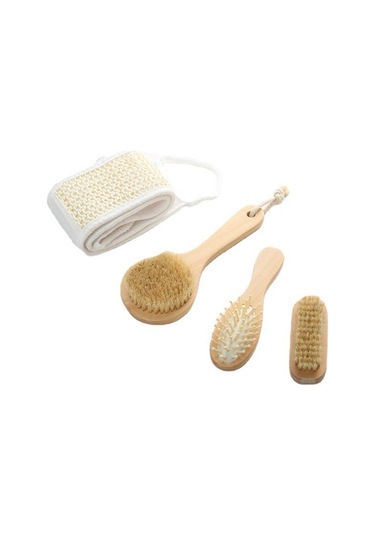 Vkemall Banyo Fırçalama Seti 4 Parça - Saksafras Göğüs Fırçası + Tarak + 2 Adet Temizleme Fırçası