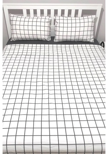 Karo Siyah Pamuklu Nevresim Takımı 120x200 Yataklar İçin Beyaz