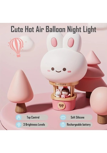 Willowhaven New Hot Air Balloon Charging Nightlight Led Bedside Lamp Warm Light Leveret 3 Brightness Levels Usb Nightlight For Bedroom Living Room Ahşap