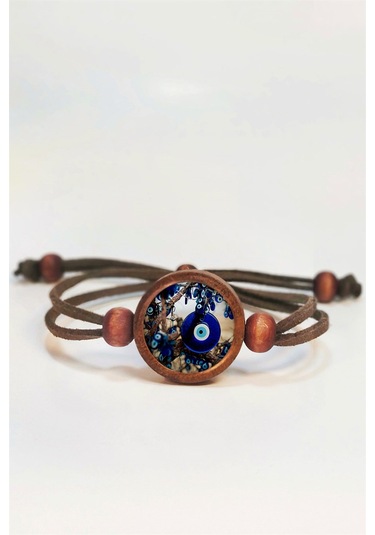 Tahtakolik Nazar Boncuğu Ahşap Bileklik Tek Ebat N11.55758 Kahverengi